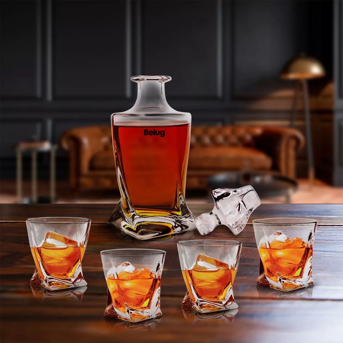 Foto 4 | 4 Vasos De Vidrio Para Whisky Con Decantador De Cristal 770 Ml Cristal