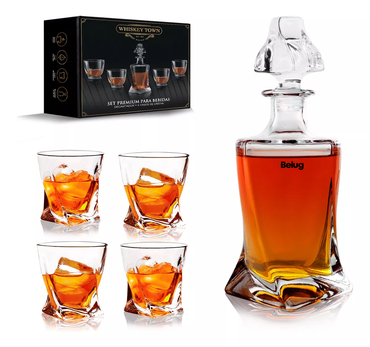 Foto 5 | 4 Vasos De Vidrio Para Whisky Con Decantador De Cristal 770 Ml Cristal