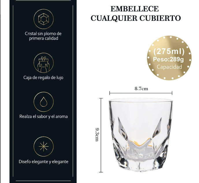 Foto 3 pulgar | Juego Xtellar De 6 Vasos De Vidrio Para Whisky Café Cerveza Vasos