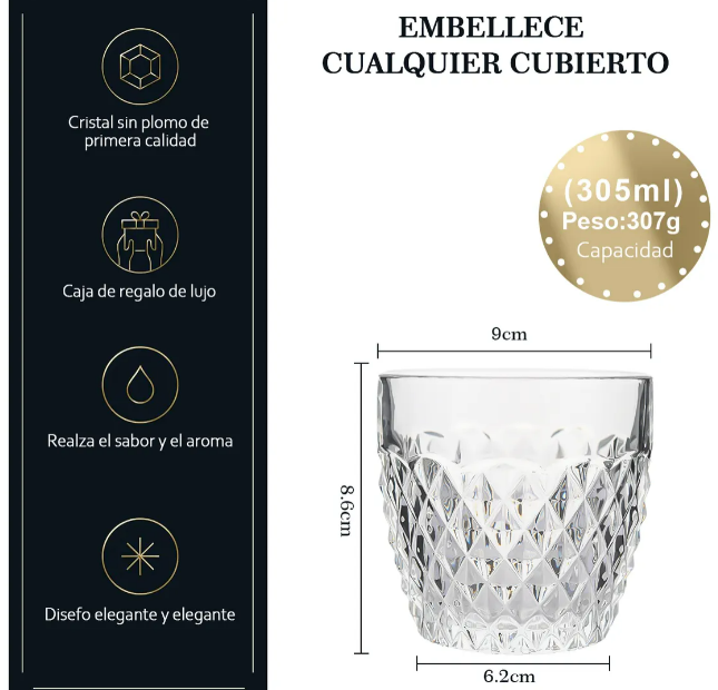 Foto 2 | Juego Xtellar De 6 Vasos De Vidrio Para Whisky Café Cerveza Vasos