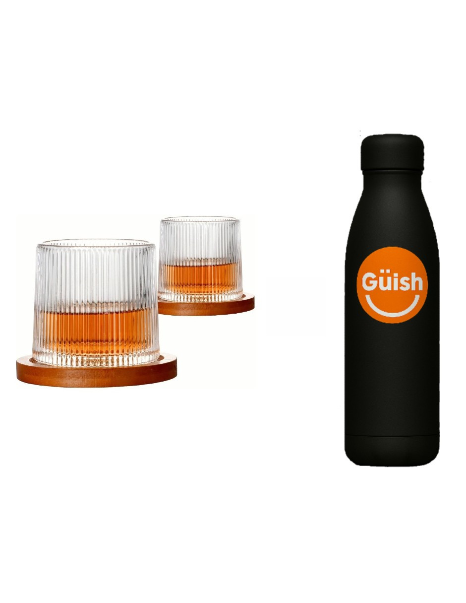 Foto 2 pulgar | 2 Elegantes Vasos Para Whisky Con Base De Bambú + Gratis Termo Güish De Regalo
