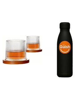 Foto 1 | 2 Elegantes Vasos Para Whisky Con Base De Bambú + Gratis Termo Güish De Regalo