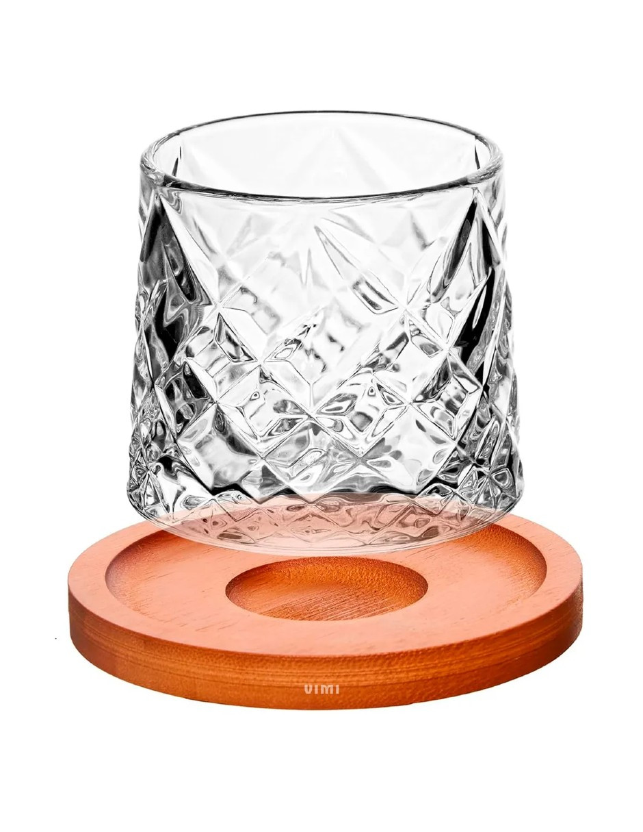 Foto 4 pulgar | 2 Elegantes Vasos Para Whisky Con Base De Bambú + Gratis Termo Güish De Regalo