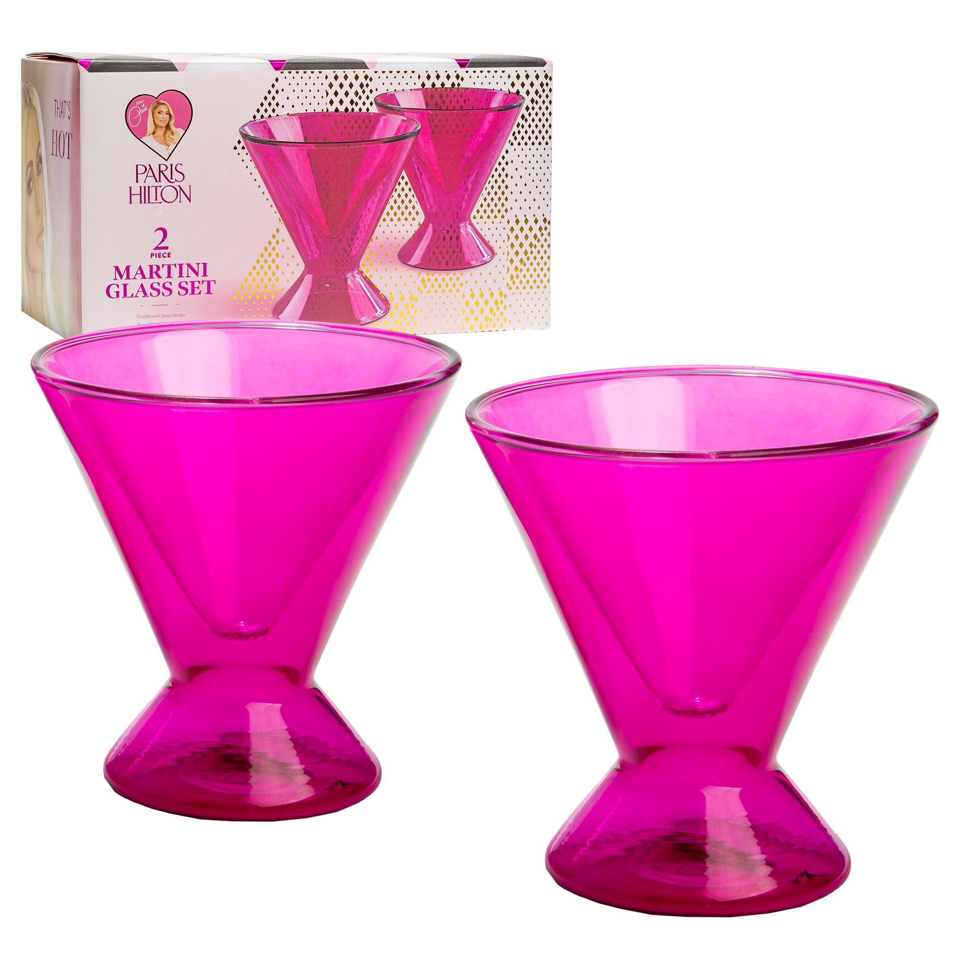 Foto 2 pulgar | Set De Vasos Martini Paris Hilton De Doble Pared, 200 Ml, Color Rosa Intenso - Venta Internacional.