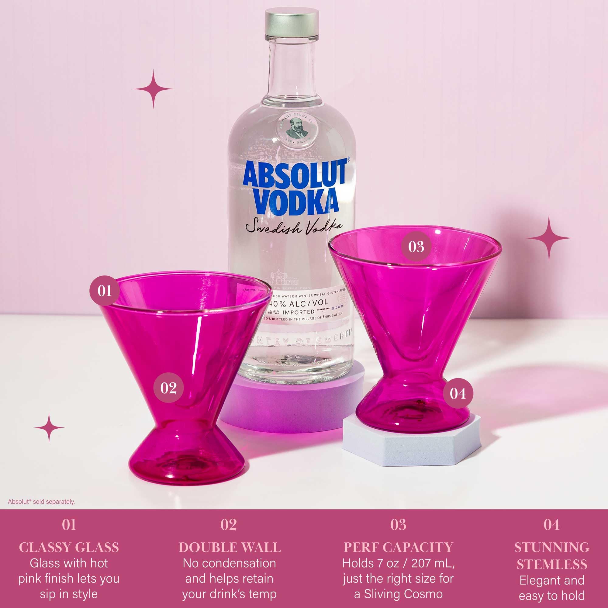 Foto 3 pulgar | Set De Vasos Martini Paris Hilton De Doble Pared, 200 Ml, Color Rosa Intenso - Venta Internacional.
