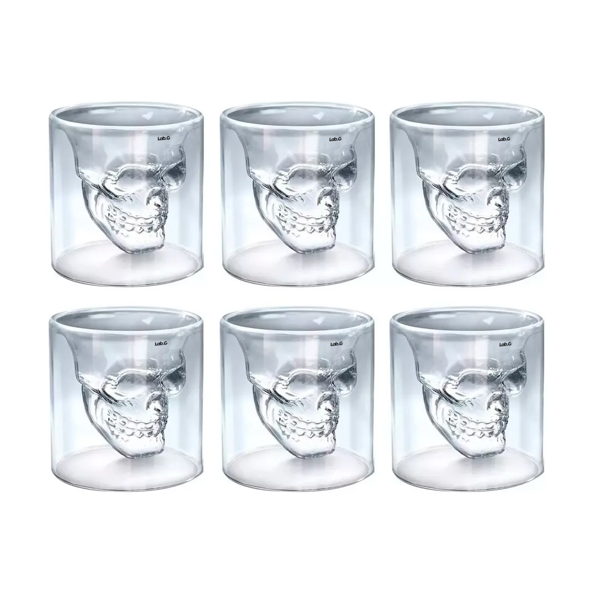Foto 2 pulgar | Pack 6 Vasos Calaca Shot Tequilero Vaso Vidrio Calavera 75ml Lab.g Transparente