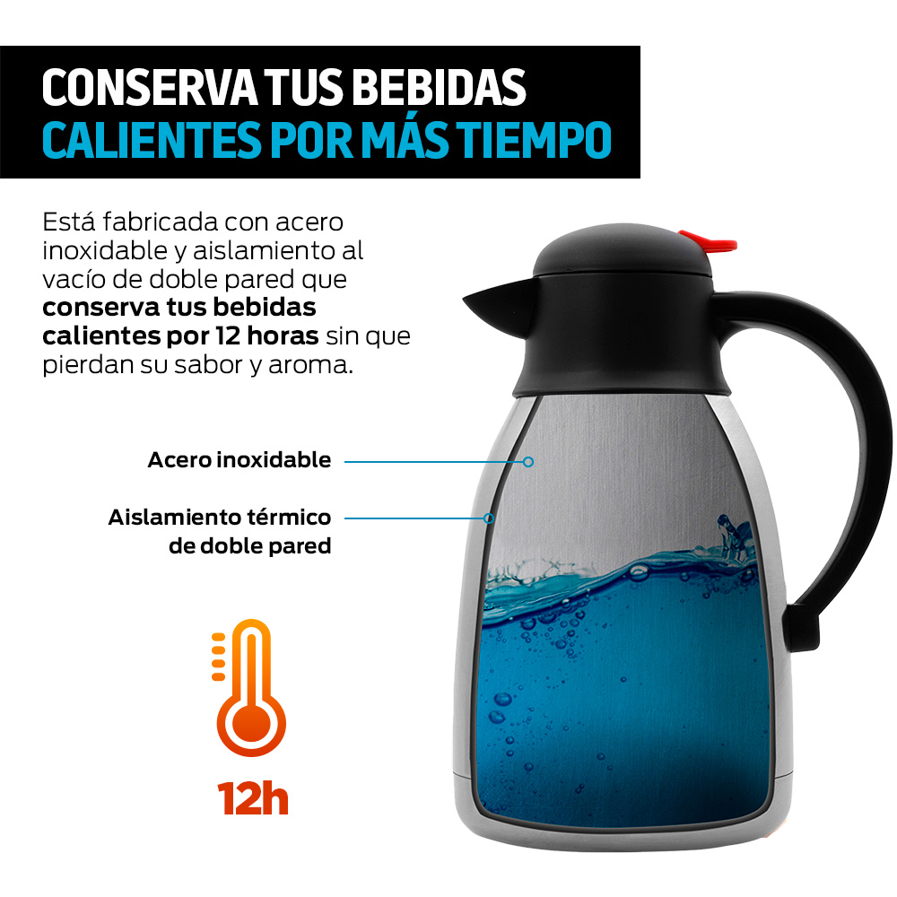 Foto 4 | Jarra Térmica para Café y Té Redlemon color Plateado de Acero Inoxidable 1.5 l