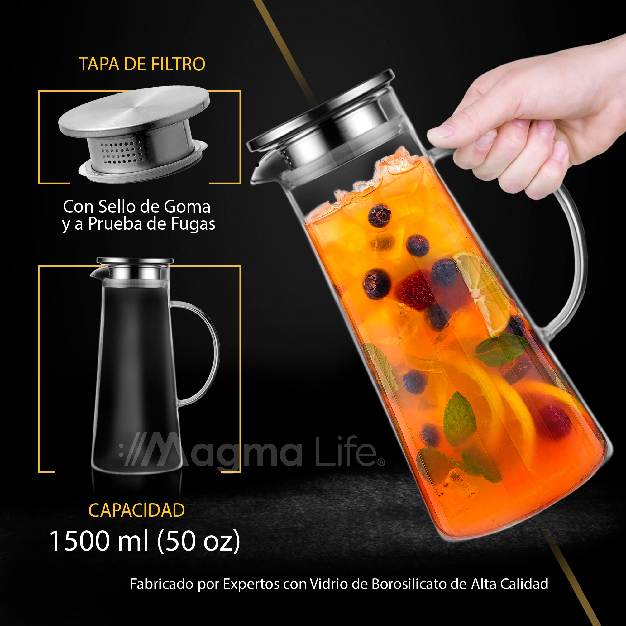 Foto 4 pulgar | Set de Jarras de Vidrio Magma Life Transparente 1.5L 2 Unidades