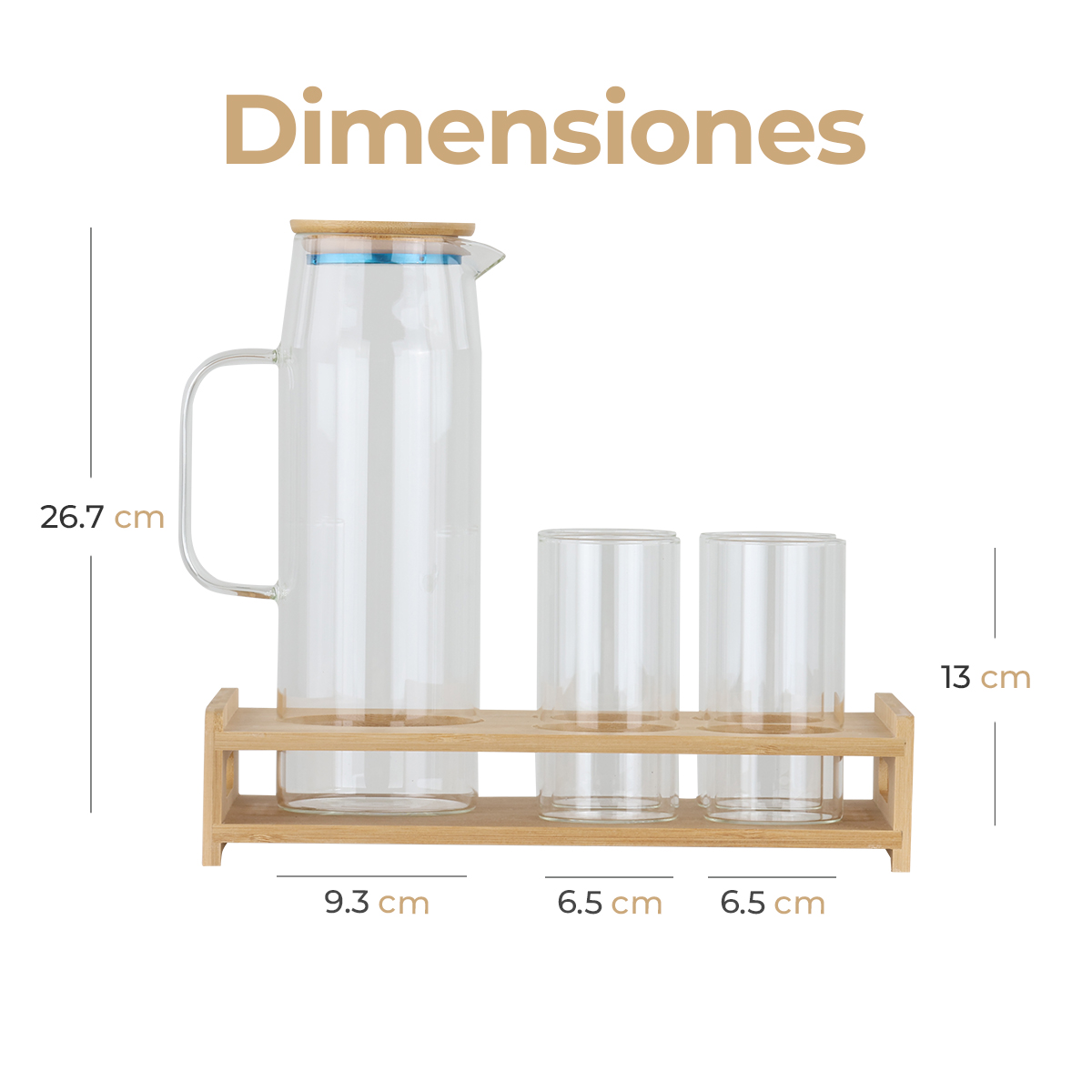 Foto 3 | Juego De Jarra Con Vasos De Vidrio Base Bambú 3pz 1.5 Litros