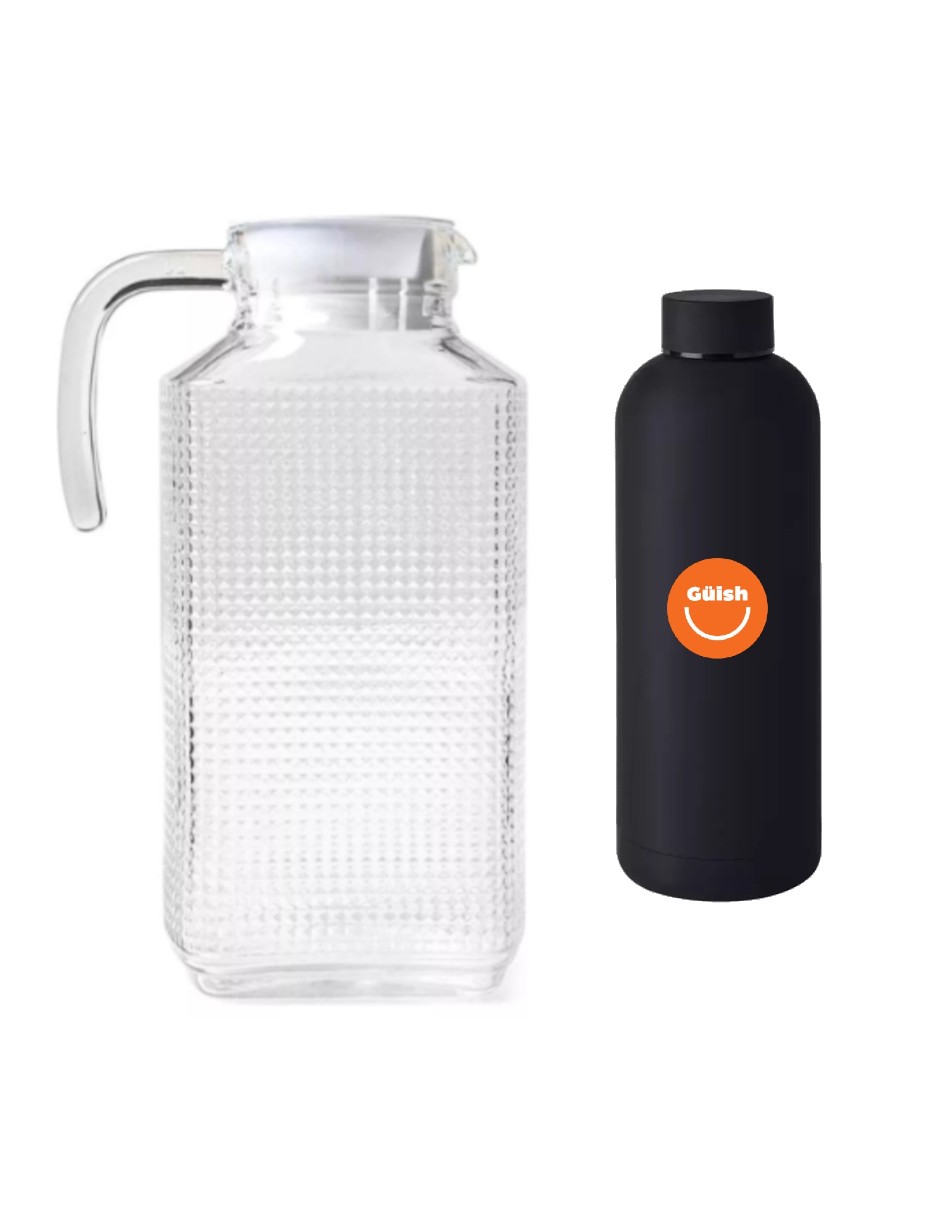 Foto 2 pulgar | Jarra de Vidrio con Tapa 1.8l + Termo de Agua Güish