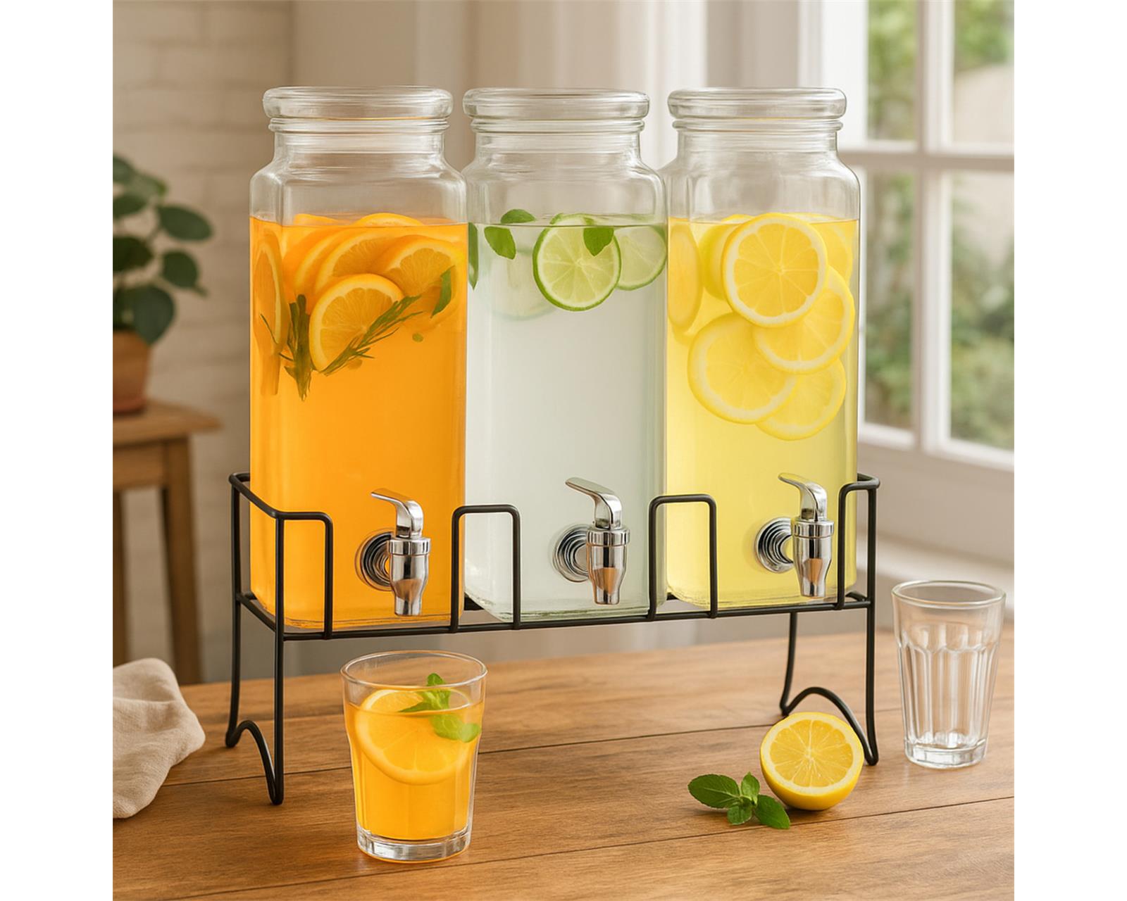 Foto 3 pulgar | Set De 3 Dispensadores Para Bebidas Con Base De 2.3 L C/u Negro