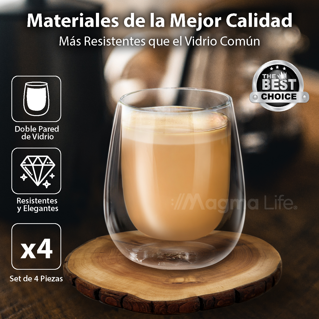 Foto 3 pulgar | Vasos de Cristal de Doble Fondo Magma Life de 200 ML Vidrio Térmico 4 PZAS Ideal para Capuchino Té o Vino