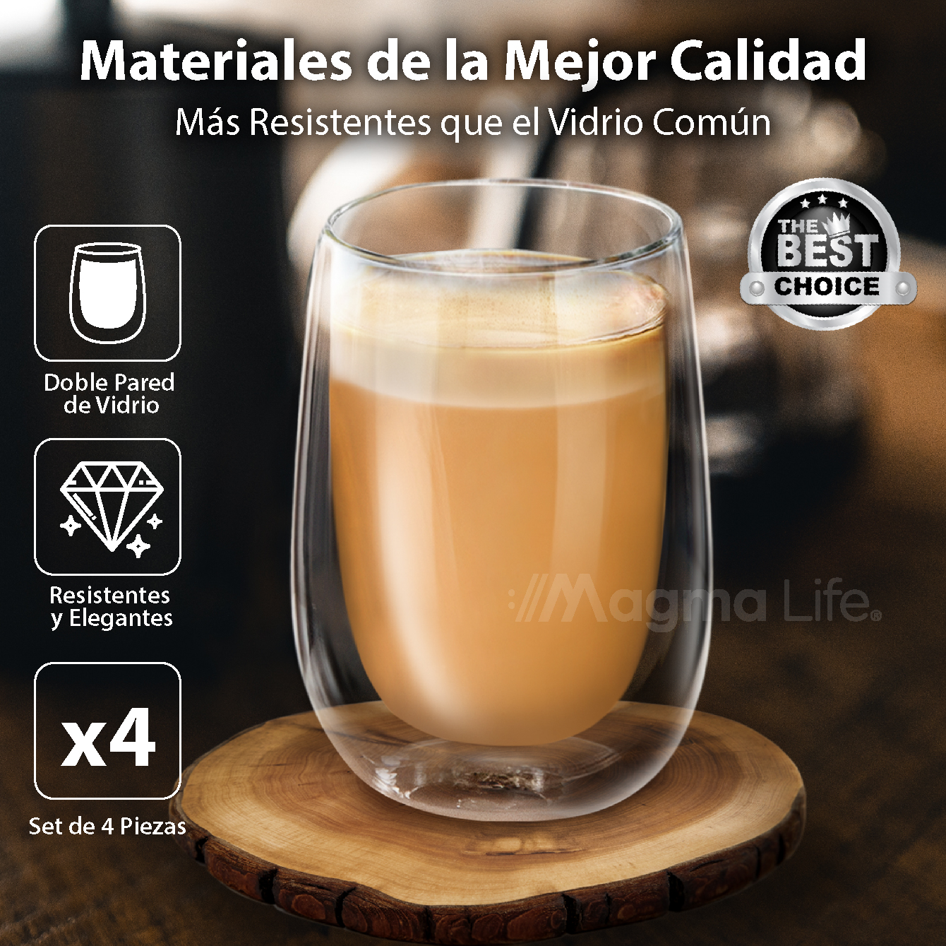 Foto 3 pulgar | Vasos de Cristal de Doble Fondo Magma Life de 400 ML Vidrio Térmico 4 PZAS Ideal para Capuchino Té o Vino