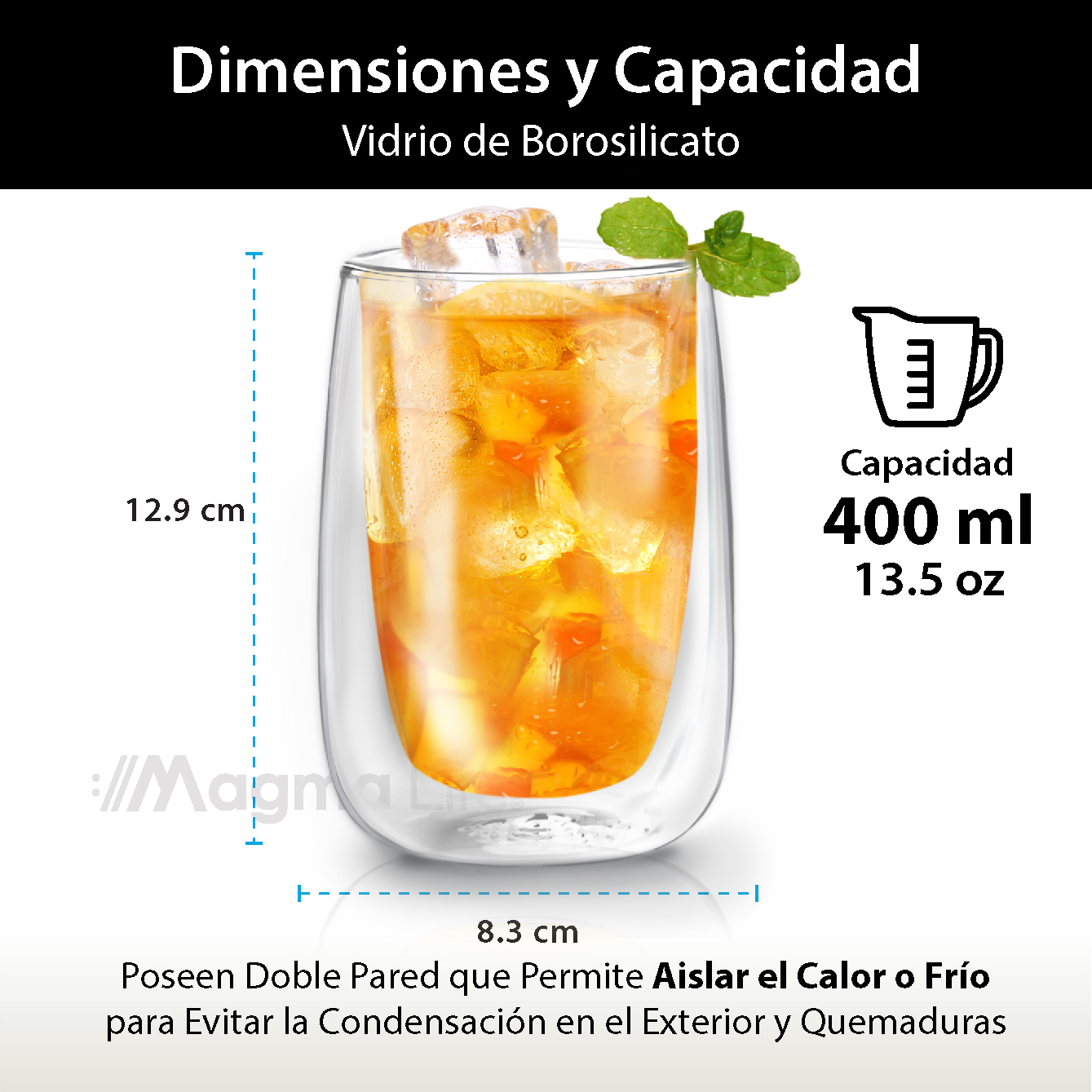 Foto 4 pulgar | Vasos de Cristal de Doble Fondo Magma Life de 400 ML Vidrio Térmico 4 PZAS Ideal para Capuchino Té o Vino