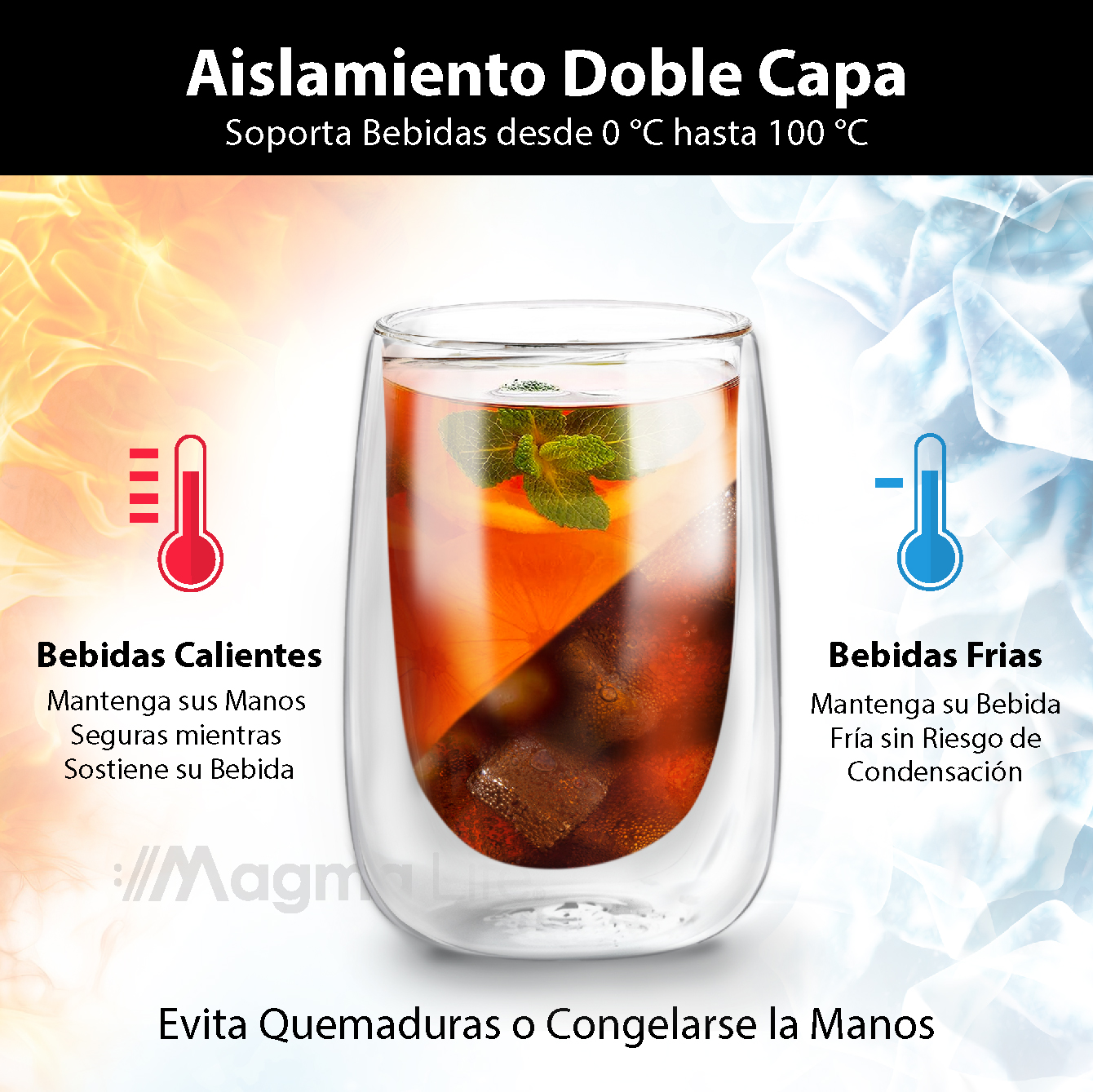 Foto 5 pulgar | Vasos de Cristal de Doble Fondo Magma Life de 400 ML Vidrio Térmico 4 PZAS Ideal para Capuchino Té o Vino