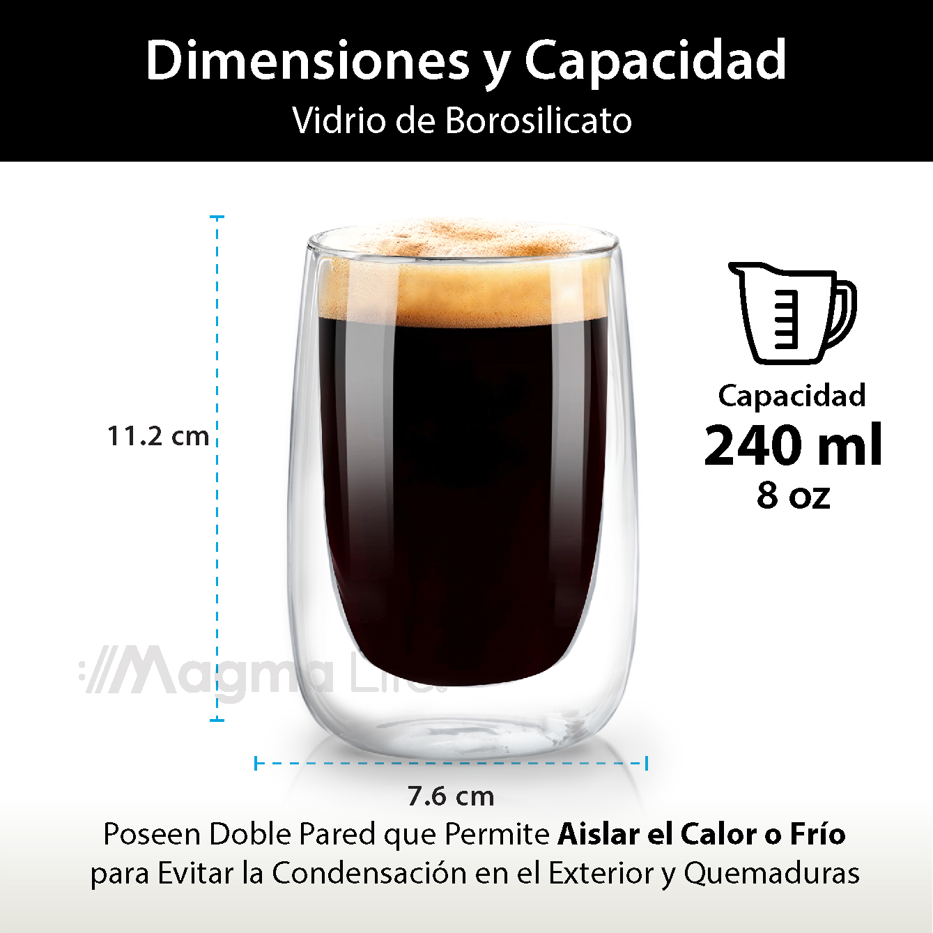 Foto 4 pulgar | Vasos de Cristal de Doble Fondo Magma Life de 240 ML Vidrio Térmico 4 PZAS Ideales para Capuchino Té o Vino