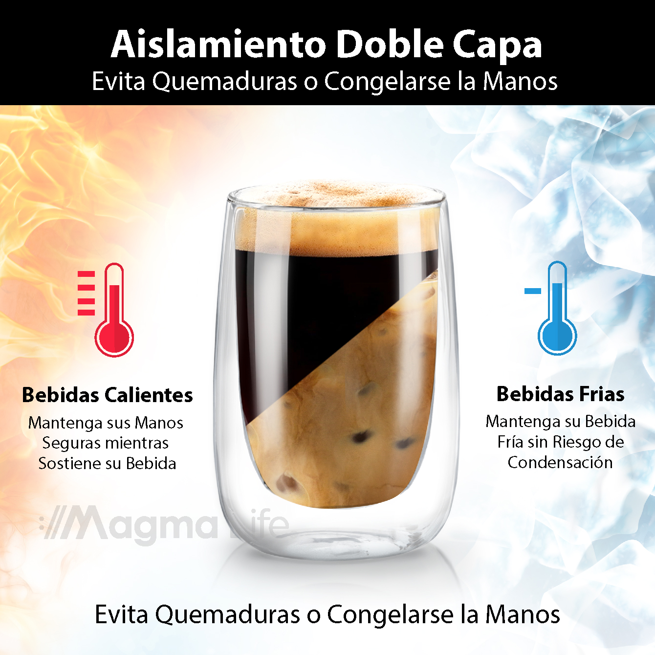 Foto 5 pulgar | Vasos de Cristal de Doble Fondo Magma Life de 240 ML Vidrio Térmico 4 PZAS Ideales para Capuchino Té o Vino