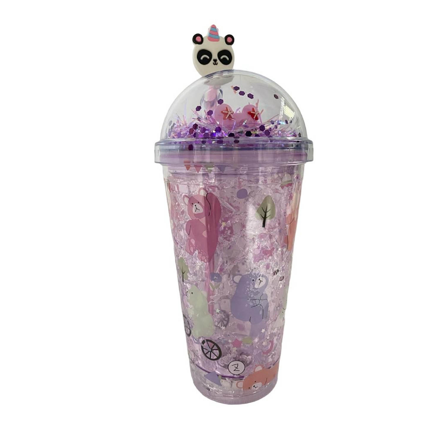 Botella de Agua Infantil de Plástico Panda con Led Morado