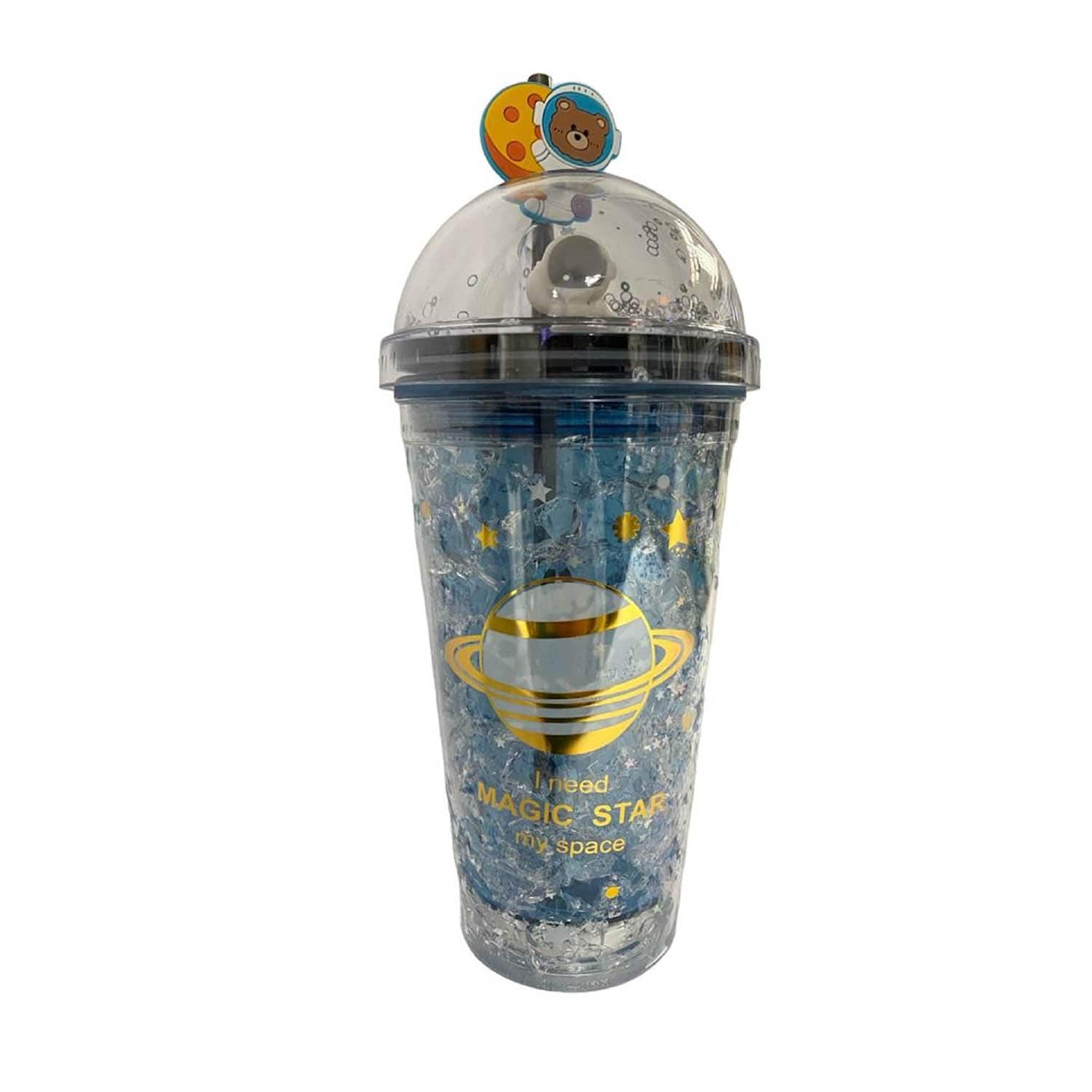 Vaso Botella De Agua Infantil De Plástico Oso Con Led Azul Oscuro $380