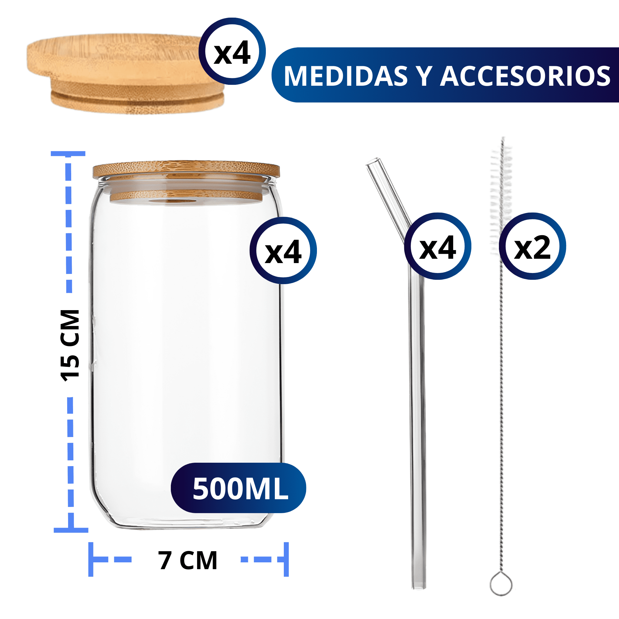 Foto 4 | Vasos de Vidrio con Popote Ecomlab Tapa Bambú 4 Piezas