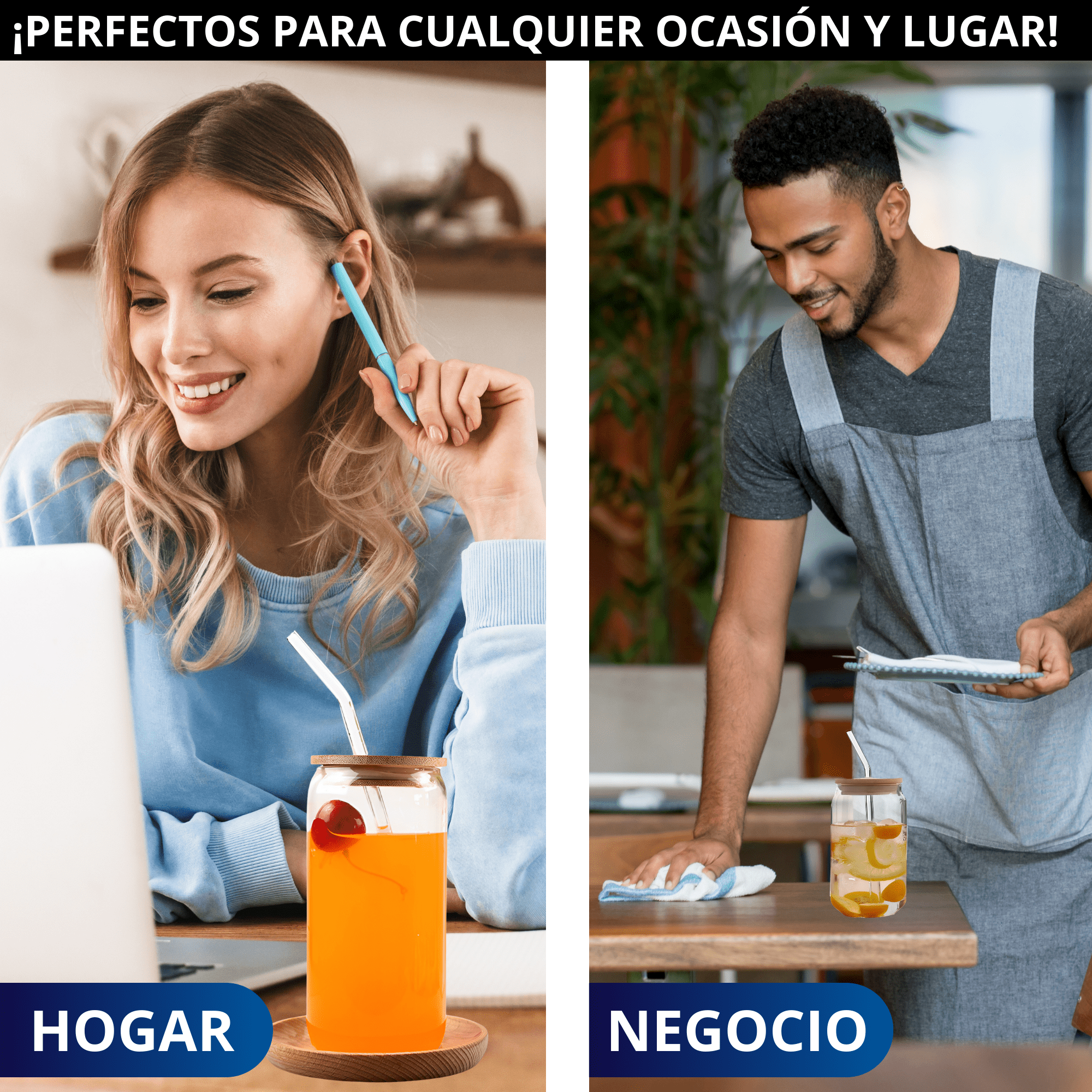 Foto 5 | Vasos de Vidrio con Popote Ecomlab Tapa Bambú 4 Piezas