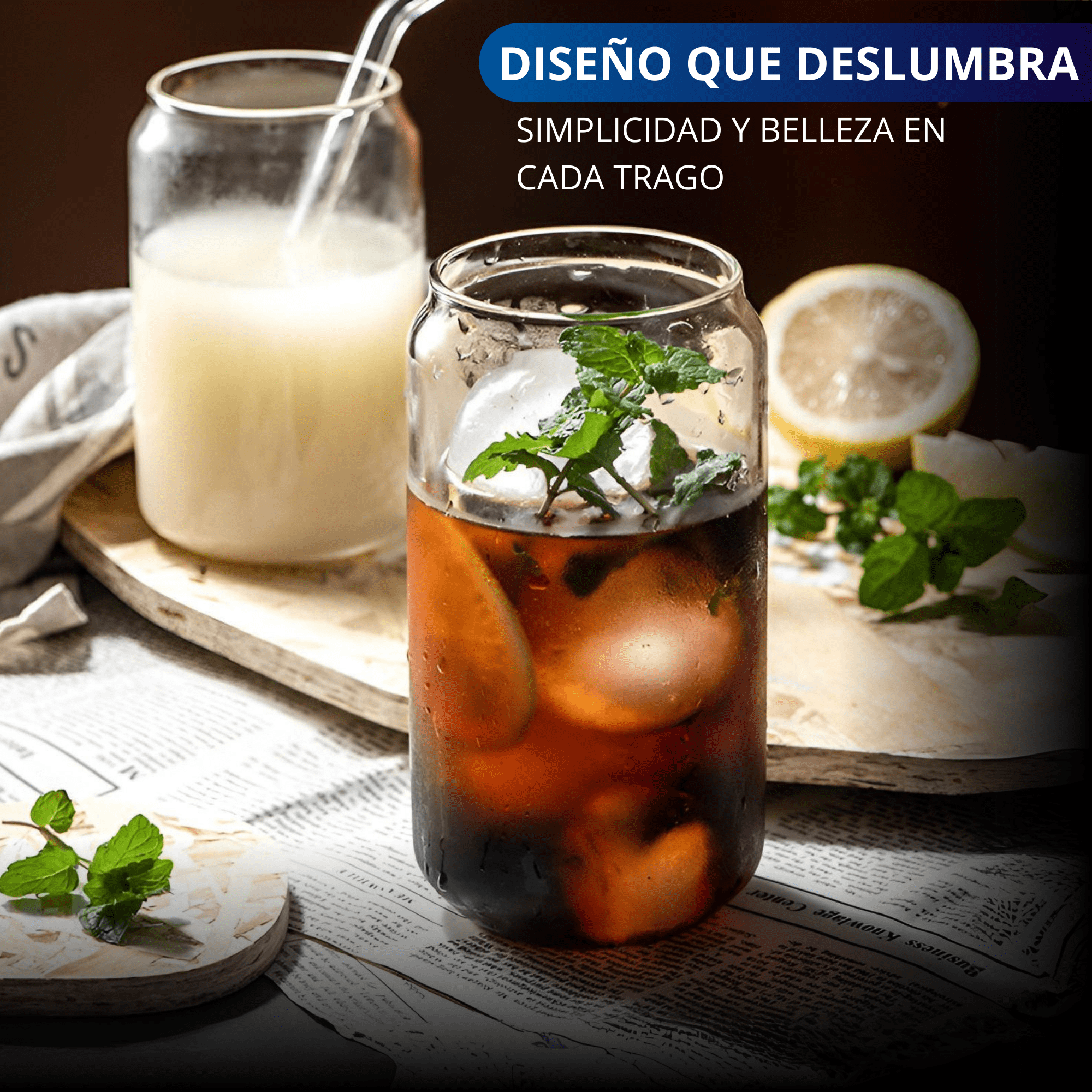 Foto 6 | Vasos de Vidrio con Popote Ecomlab Tapa Bambú 4 Piezas