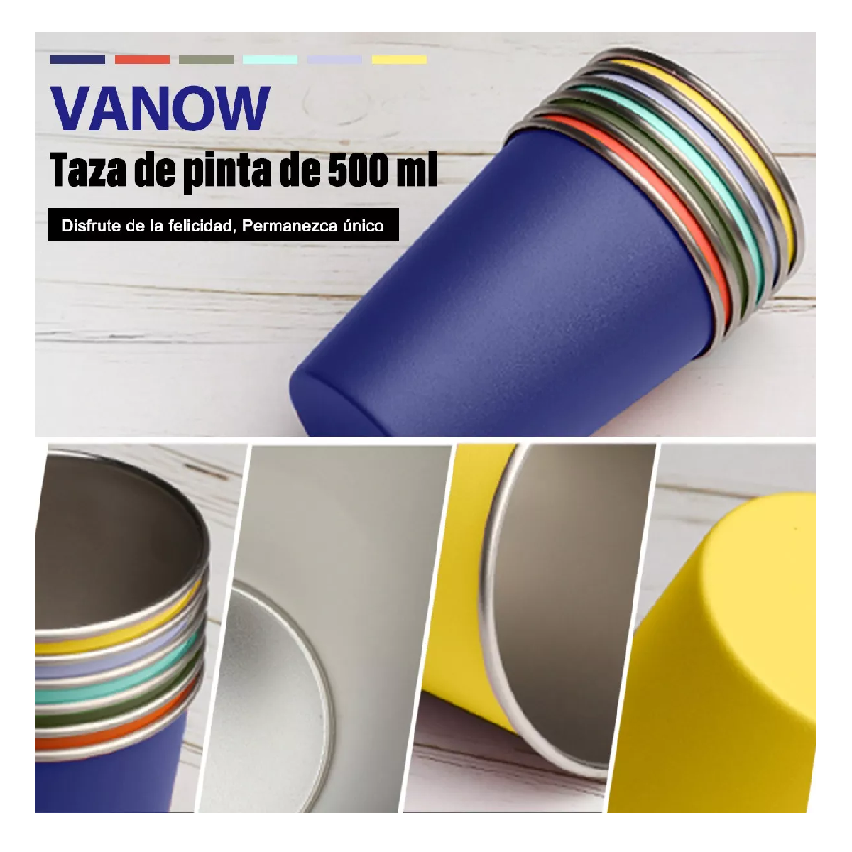 Foto 5 pulgar | Vasos de Acero Inoxidable Belug Apilables Multicolor 500 ml 6 Piezas