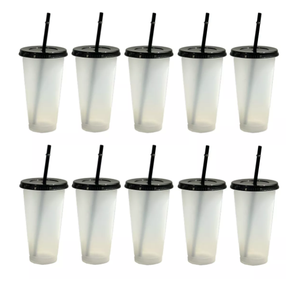 Vasos Mágicos con Tapa y Popote 10 Piezas Negro