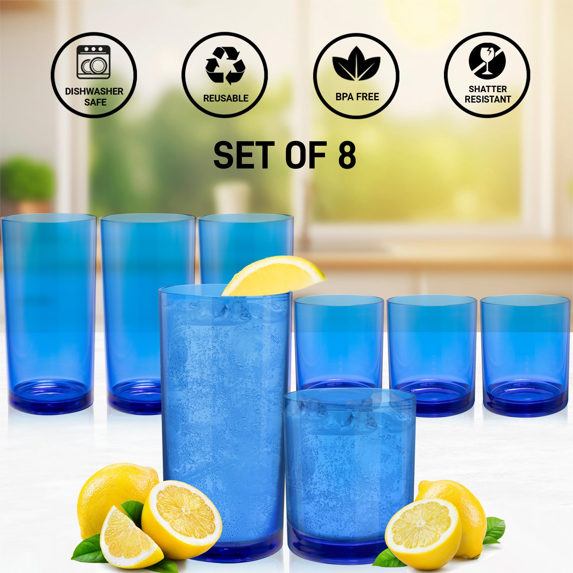 Foto 4 pulgar | Vasos Acrílicos Zulay Kitchen De Drinkware 8 Unidades Azu - Venta Internacional