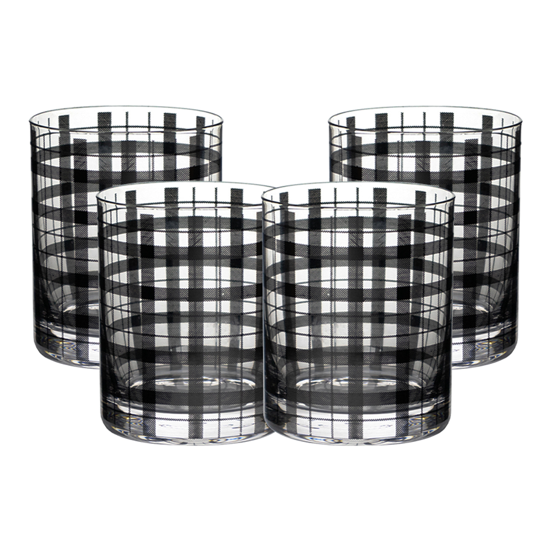 Foto 1 | Set De 4 Vasos De Cristal Con Rayas Negras – Ideal Para Bebidas Con Estilo