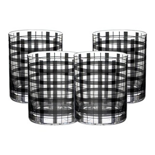 Foto 1 | Set De 4 Vasos De Cristal Con Rayas Negras – Ideal Para Bebidas Con Estilo