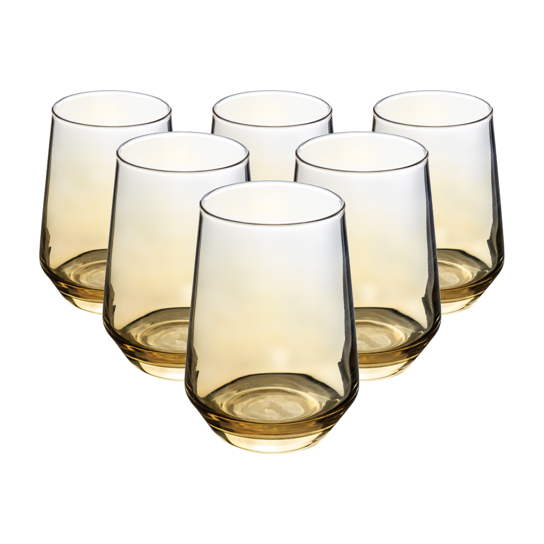 Set De 6 Vasos Transparentes Ámbar 390 Ml– Estilo Moderno Y Acabado Cálido