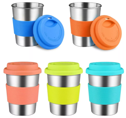Foto 2 pulgar | Set De 5 Vasos Para Niños De Acero Inoxidable 8 Oz Con Tapa