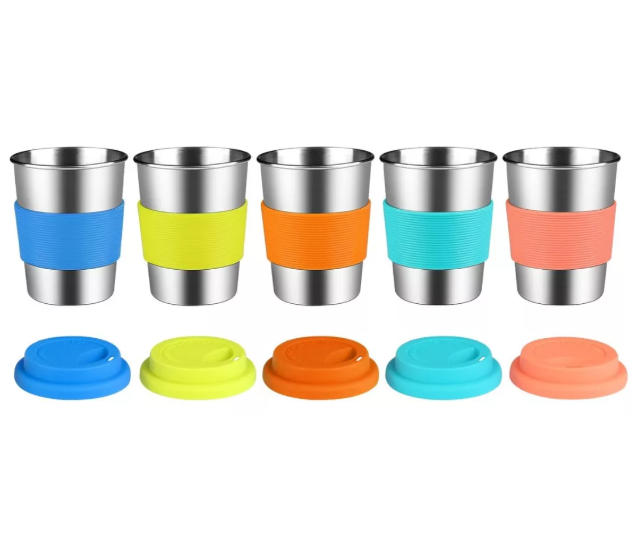 Foto 2 | Set De 5 Vasos Para Niños De Acero Inoxidable 8 Oz Con Tapa