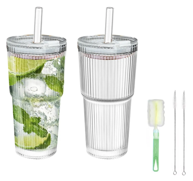 Foto 1 | Vasos Xtellar Con Popote Vasos De Vidrio Reutilizables Tapa Y Popote