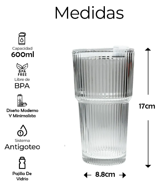 Foto 3 pulgar | Vasos Xtellar Con Popote Vasos De Vidrio Reutilizables Tapa Y Popote