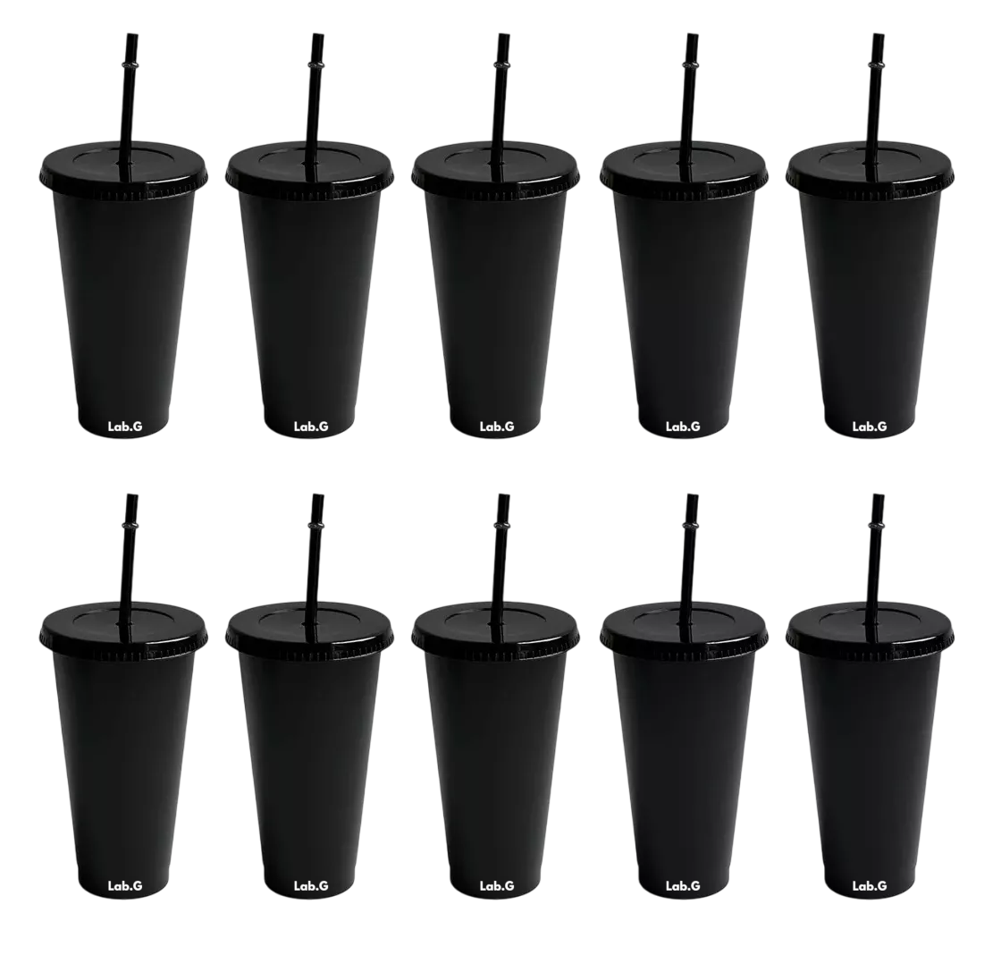 Foto 2 pulgar | Vasos Lab.g Reutilizables Con Tapa Y Pajita 10 Pzs, Negro