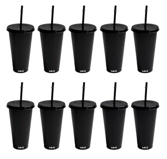 Foto 1 | Vasos Lab.g Reutilizables Con Tapa Y Pajita 10 Pzs, Negro