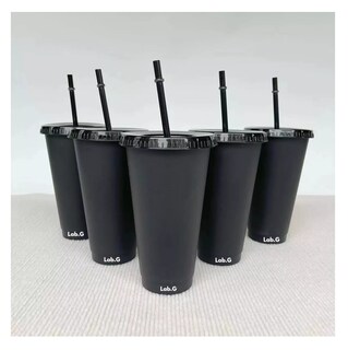 Foto 2 | Vasos Lab.g Reutilizables Con Tapa Y Pajita 10 Pzs, Negro
