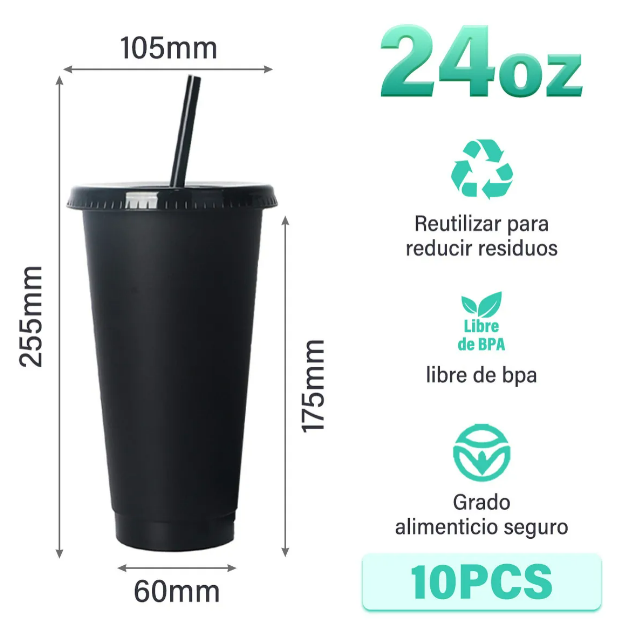 Foto 3 pulgar | Vaso Xtellar De 24oz Cambian Color Con Popote Y Tapa 10pack Color Negro