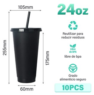 Foto 2 | Vaso Xtellar De 24oz Cambian Color Con Popote Y Tapa 10pack Color Negro