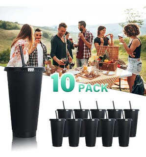 Foto 3 | Vaso Xtellar De 24oz Cambian Color Con Popote Y Tapa 10pack Color Negro