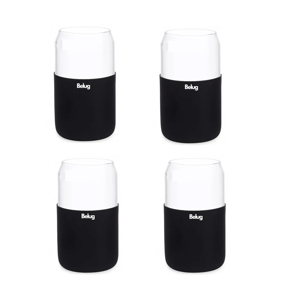 Foto 2 pulgar | Set De 4 Vasos Vidrio Con Popote Tapa Bambú Y Funda Silicón Belug, Color Negro
