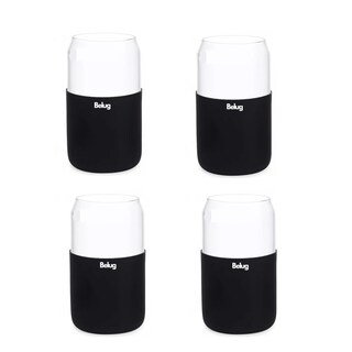 Foto 1 | Set De 4 Vasos Vidrio Con Popote Tapa Bambú Y Funda Silicón Belug, Color Negro