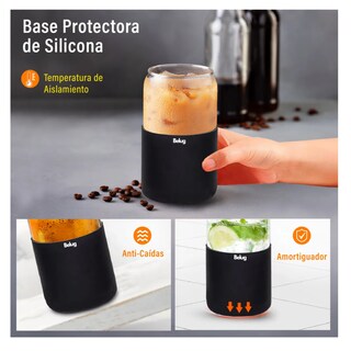 Foto 3 | Set De 4 Vasos Vidrio Con Popote Tapa Bambú Y Funda Silicón Belug, Color Negro