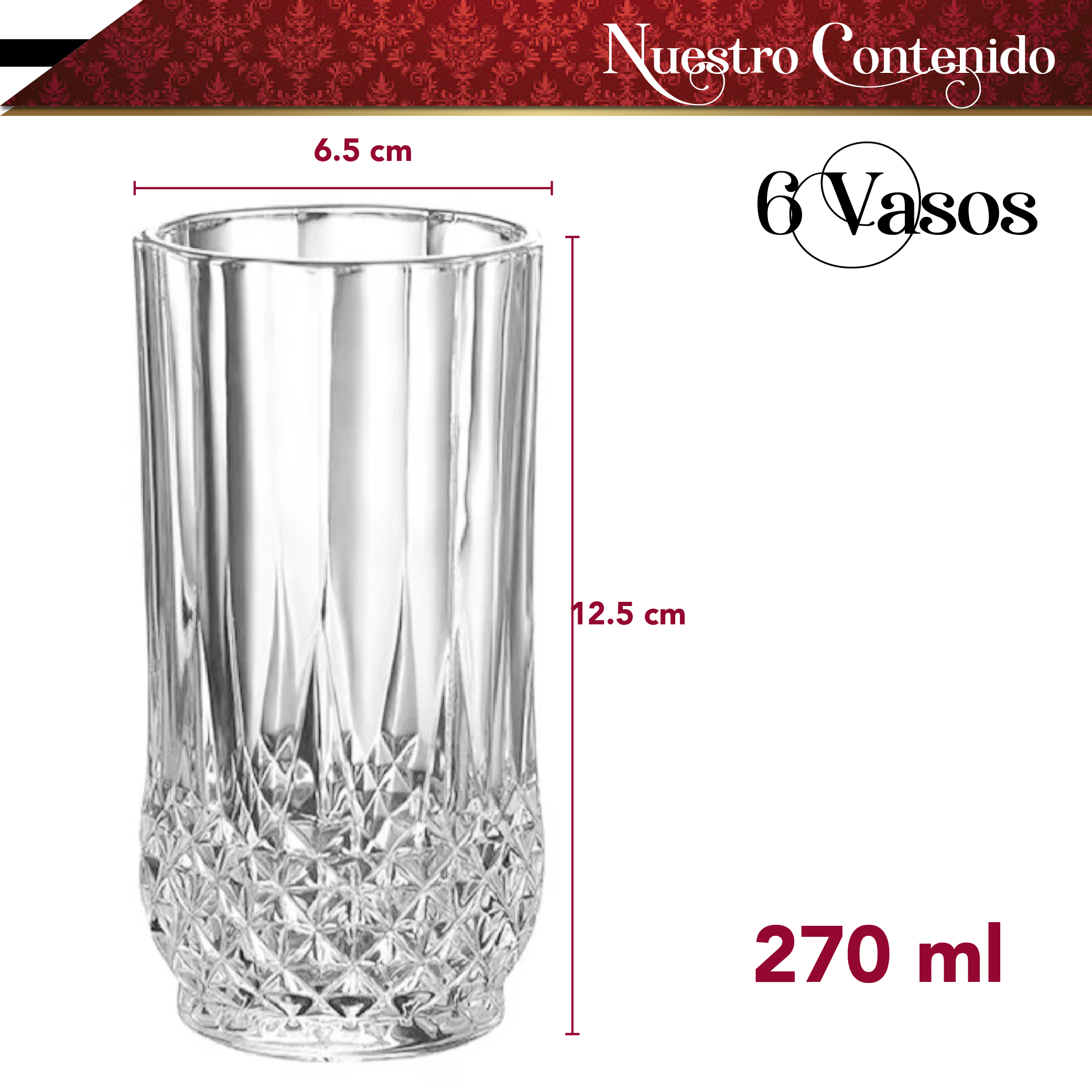 Foto 3 pulgar | Vasos Bar|275 Ml|cristal|elegantes|6 Unidades