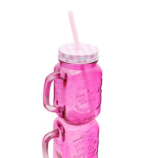 Foto 1 | 12 Tarros De Vidrio Con Tapa Y Popote Rosa 470 Ml Vencort
