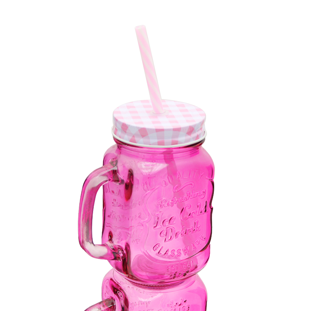 Foto 3 pulgar | 12 Tarros De Vidrio Con Tapa Y Popote Rosa 470 Ml Vencort