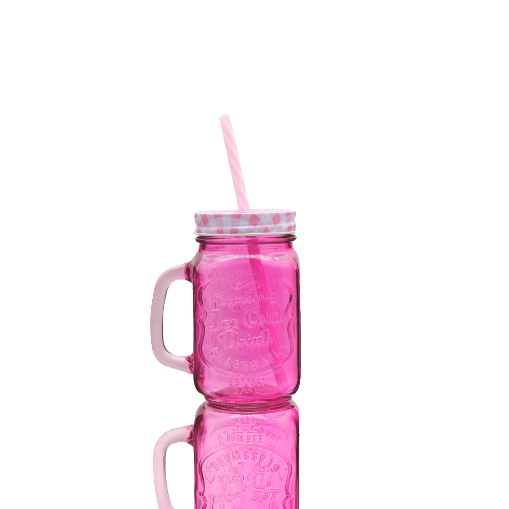 Foto 3 | 12 Tarros De Vidrio Con Tapa Y Popote Rosa 470 Ml Vencort