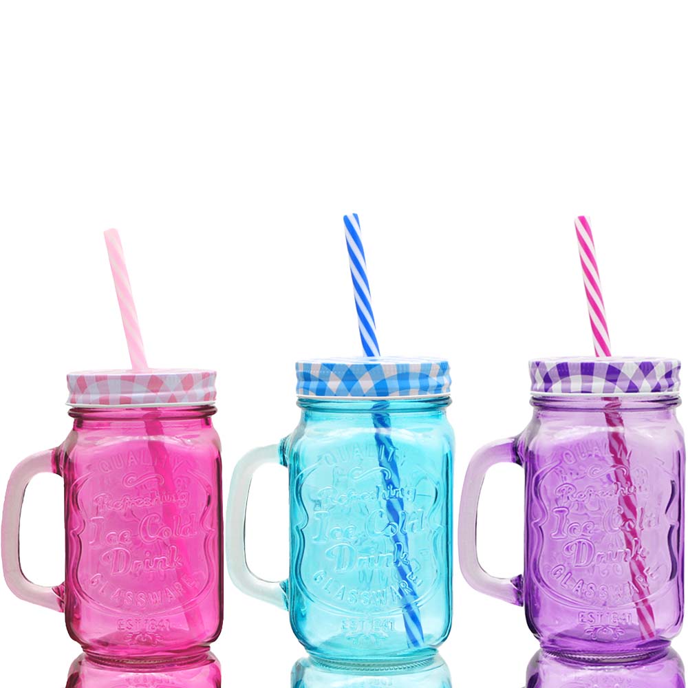 Foto 5 | 12 Tarros De Vidrio Con Tapa Y Popote Rosa 470 Ml Vencort
